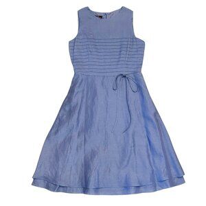 Cynthia Howie Women's Size 12 Blue Silk & Linen Blend A-Line Midi Dress NWT